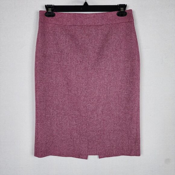 EUC J. Crew Wool Polyester Silk NO. 2 Pencil Skirt Pink Mauve Tweed Lined 8 - Picture 1 of 9